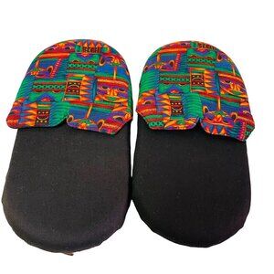 Handmade House Slippers African Print Black Sole Size Large 11"
